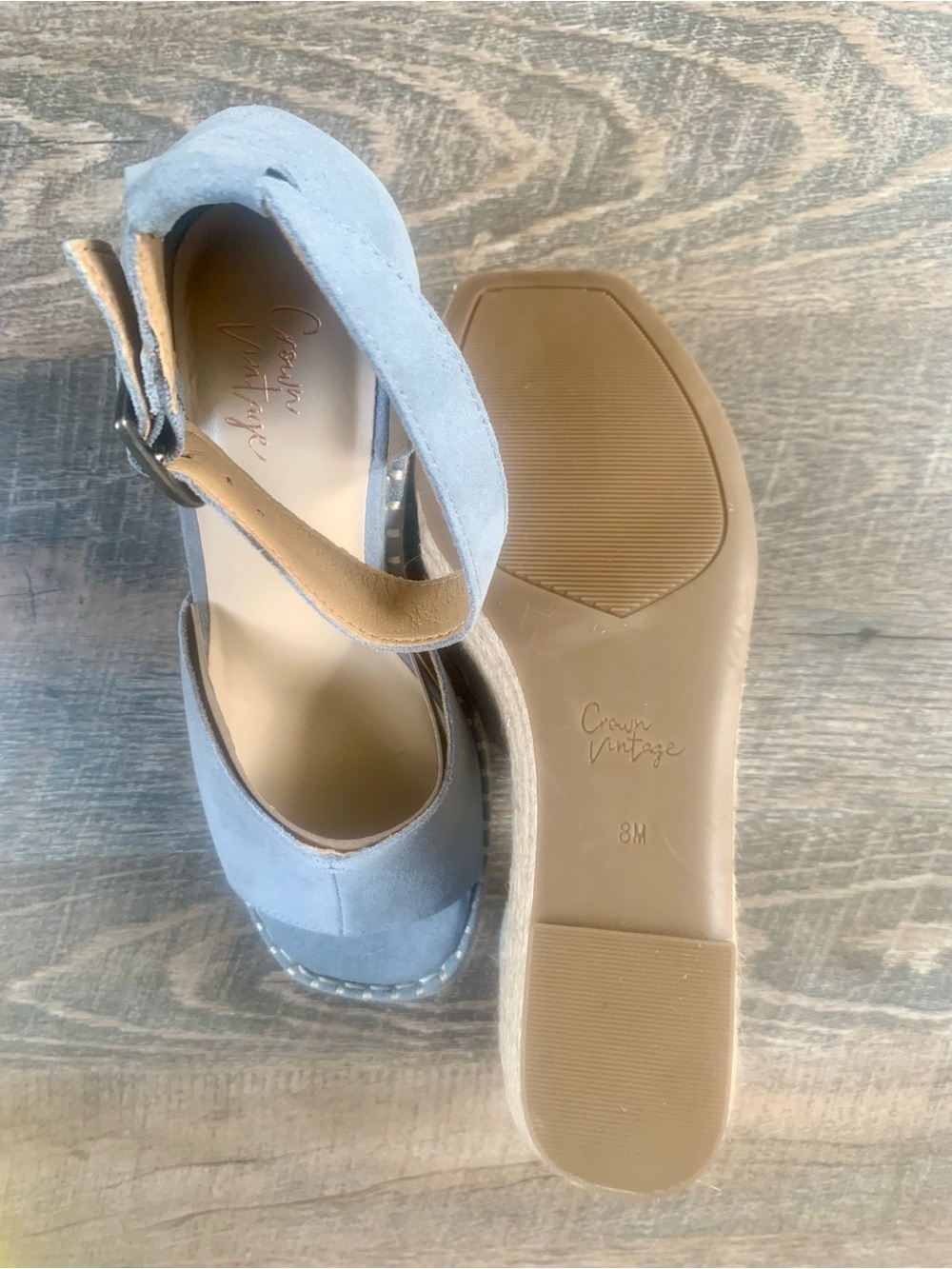 Light Blue Suede Women's Ankle-Strap Wedge Platform Sandals - Picture 8 of 8